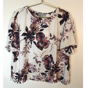 Asher by Fab'rik Hewitt Top Large Mauve Floral Short Sleeve